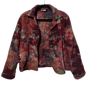 Vintage Painted Pony Floral Tapestry Cropped Blazer Jacket Size XL